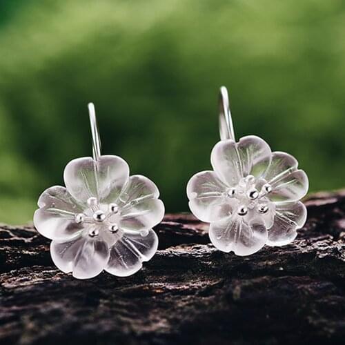 Handmade Real 925 Sterling Silver Earrings Natural Designer Drop Earrings for Women Fine Jewelry Flower in the Rain Eardrop