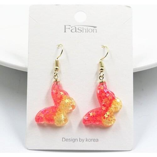 Star Sequins Butterfly Resin Dangle Drop Earrings for Women Cute Small Earrings Girls Party Jewelry Wholesale Gifts