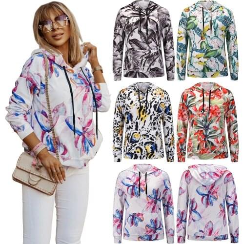 Autumn Women Hoodies Print Color Full Sleeve Hooded Womens Tops Fashion Female Chic Sweatshirt Spring Streetwear Pullover C2984