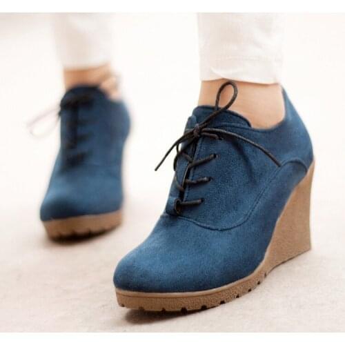 Akexiya 2021 Autumn Wedges Boots Fashion Flock Womens Platform Wedges Ankle Boots Lace Up High Heels Wedges Shoes For Wome 39n