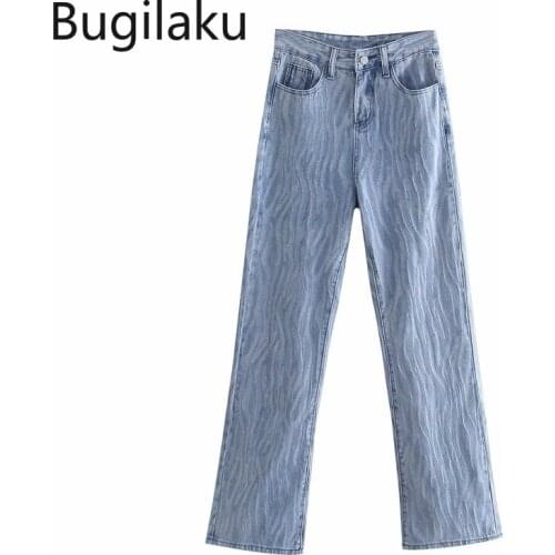 Bugilaku Printed High Waist Jeans Women Korean Streetwear Casual Loose Denim Pants Joggers New Arrival Straight Pantalones Femme