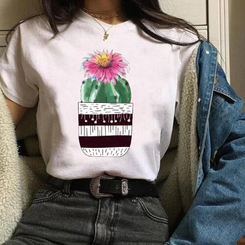 Women Lady Tees Print Graphic Clothing Striped Plant Flower Cactus Plant Clothes Tops Clothing Female T Shirt Womens T-Shirt