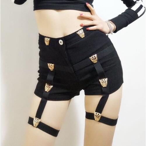 Sexy Ladies Hot Shorts Cotton High Waist Punk Style Rock Bandage Hollow Out Dance Show Party Club Skinny Short Fashion 200-955