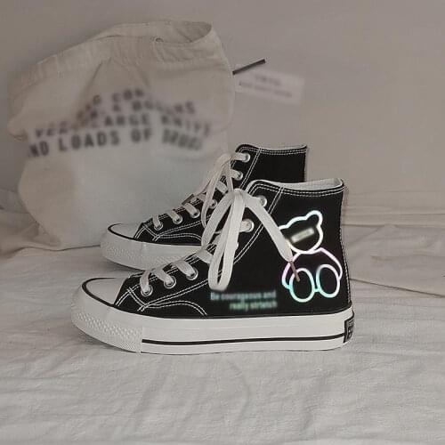 Woman Sneakers New Cute Cartoon Canvas Shoes Womens Fashion Vulcanized Shoes Flat Fashion Comfortable High-top Shoes