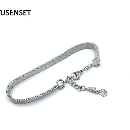 USENSET Stainless Steel Mesh Bracelet Women Jewelry 6MM Milan Bangle Bracelet Silver Color