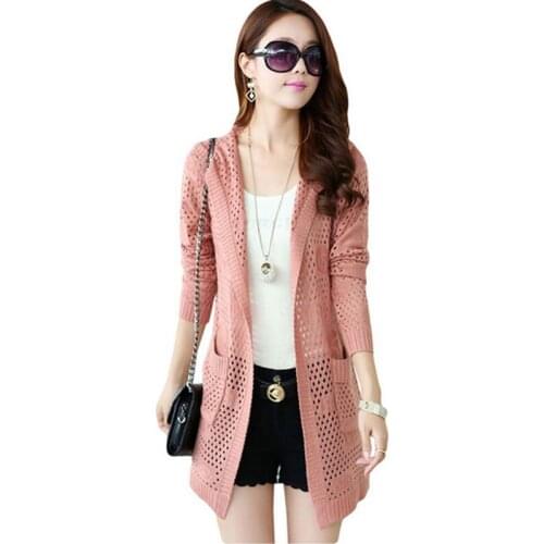 2019 Spring And Autumn New Women Thin Coat Women Hollow out Knitted Cardigan Sweater Women Long Hooded Large size Sweater QH0177
