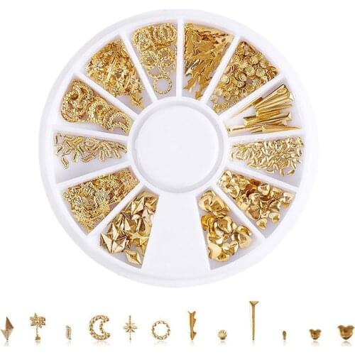 1 Wheel Gold Triangle Bead 3D Nail Decoration Heart Leaf Shell Rivet Manicure Studs for DIY Nail Art Decorations