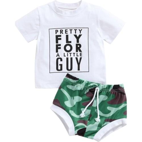 0-3Years 2PCS Toddler Baby Kids Boys Clothes Set Letter Cotton T-shirt + Camouflage Shorts Outfits Set