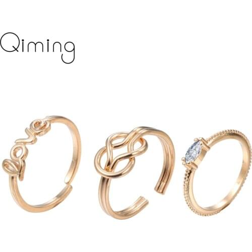 3pcs/lot Oval Zircon Knot Handmade Rings Women Heart Love Finger Toe Open Ring Sets Birthday Gift Wedding Jewelry Women