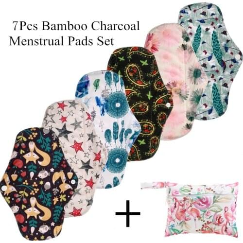 6+1 sets Reusable Menstrual pads Bamboo Charcoal Sanitary Pads Regular Flow pads Health higiene feminina Menstrual Cloth Pads
