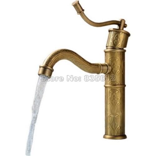 Antique Brass Single Handle Bathroom Basin Mixer tap Vessel Sink Faucet Retro Wgf022