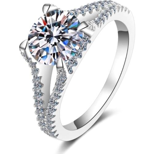 ANZIW 925 Sterling Silver Moissanite Diamond 2.0CT Fashion Split Shank Engagement Ring For Women Jewelry Gifts