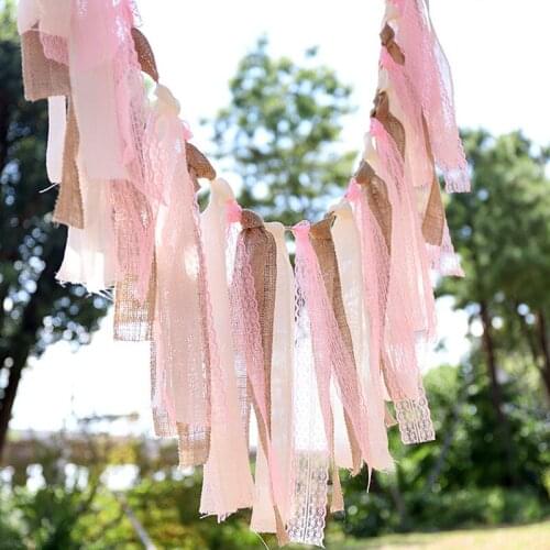 1.6m Lace Bunting Flags Banner Tissue Vintage Jute Rustic Hessian Burlap Banner Flag Wedding Party Decoration Home Dec Banner