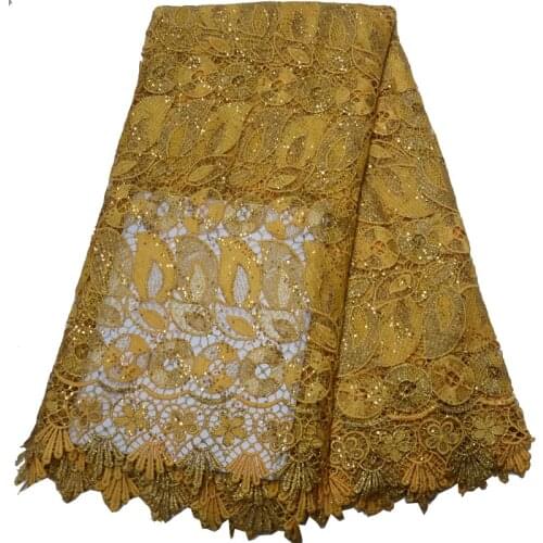 Free shipping (5yards/pc) new arrival African cord lace fashion guipure lace fabric with lots of sequins for party dress WLP976