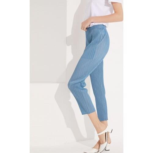 Miyake Pleated casual pants spring summer new products Europe women pants high waist slim skinny legs pencil work pants 5003