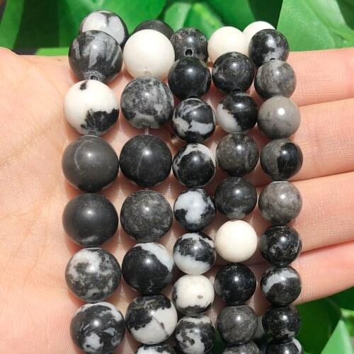 Natural Stone Beads Black White Zebra Jaspers Round Loose Beads 15inch 4 6 8 10 12mm for Jewelry Making DIY Bracelets Necklaces