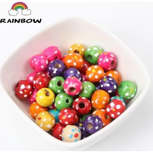 Mixed Colors Dot Pattern Round Ball Shape Wooden Material Spacer Beads For Jewelry Making DIY 10mm 100pcs