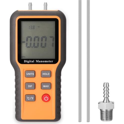 High Precision Digital Dual-port Manometer Differential Air Pressure Gauges Tester 12 Units of Measurement/20.68kPa/2.999psi