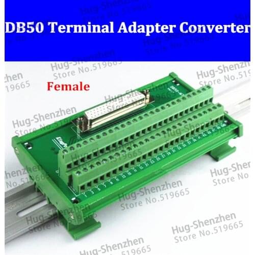 DB50 DR50 Female 50 pin port din rail module Terminal block adapter converter PCB board Breakout 3 row with shell