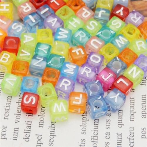 Julie Wang 200pcs 6mm Acrylic Translucent Cube Letters Beads Random Color Alphabet Spacer Bead Bracelet Jewelry Making Accessory