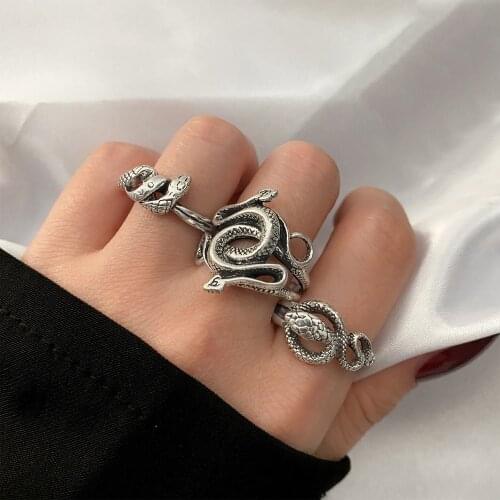EN Vintage Silver Plated Snake Womens Mens Gothic Punk Steampunk Ring Sets Party Jewelry 2021 Bijoux Adjustable Rings Wedding