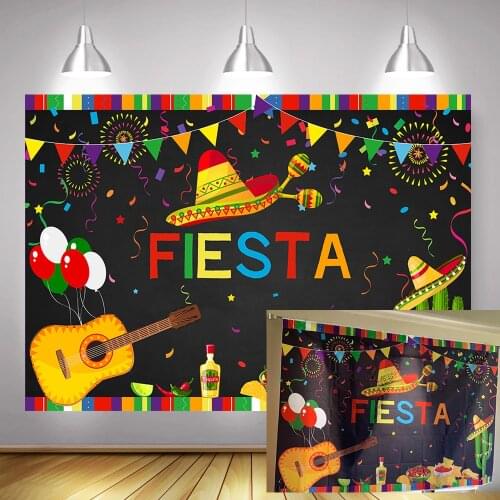Mexico Fiesta Themed Birthday Party Backdrop Decoration Mexican Carnival Photo Background Guitar Day of the Dead Photography