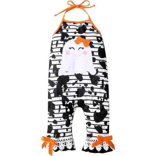 2021-06-15 Lioraitiin 1-5Years Toddler Baby Girl Fashion Romper Halloween Black Stripe Printed Pattern Sleeveless Clothing