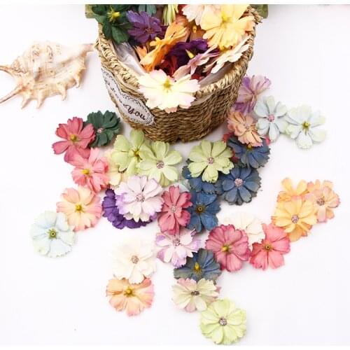 2020new 50pcs Daisy Flower Head 4.5cm Mini Silk Artificial Flower Decoration Home Wedding Party Decoration DIY Wreath Headdress