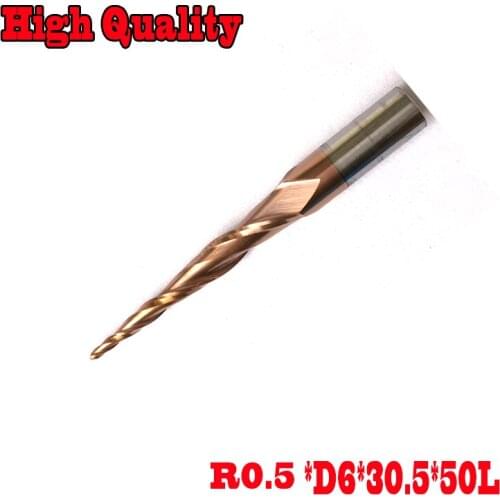 1pc R0.5*D6*30.5*50L*2F HRC55 Tungsten solid carbide Coated Tapered Ball Nose End Mill taper and cone endmills