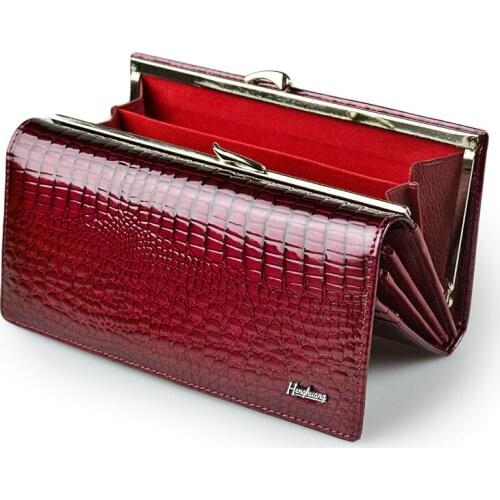 Womens Wallet Alligator Pattern Designer Genuine Leather Female Coin Purses Card Holder Magnetic Snap Ladies Money Clutch Bags