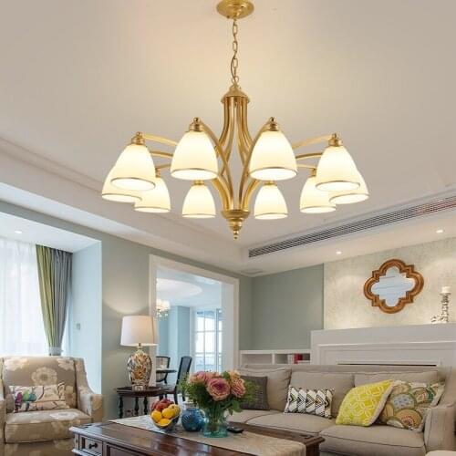 Living Room Chandelier American Luxury Lamps Modern Minimalist Glass Chandelier Lighting Gold Dining Room Light Bedroom led Lamp