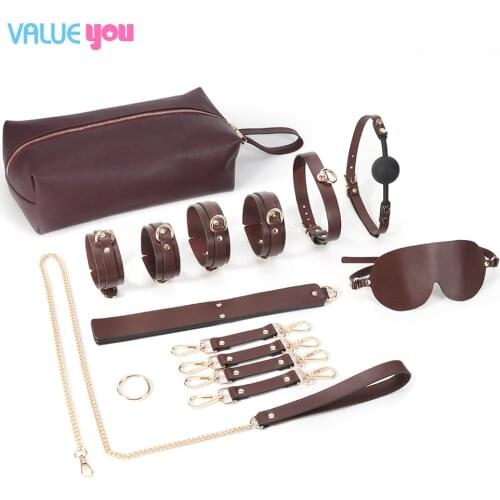 SM Appeal Bondage Set Adult Products Training Toys Bundle Flirting Tool Animal Leather Handcuffs