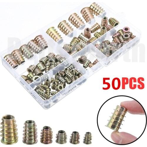 50PCS Assortment Insert Nuts Kit M4/M5/M6/M8/M10 Hex Drive Head Nut For Wood Insert Nut