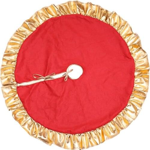 New Christmas Ornament Linen Printed Beer Christmas Tree Skirt Decoration Round Red for New Year Home Holiday Party Decoration