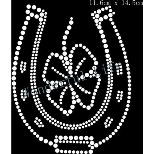 New product free shipping Lucky Irish Horse Shoe rhinestones transfer iron on hot fix motif for t-shirts bags