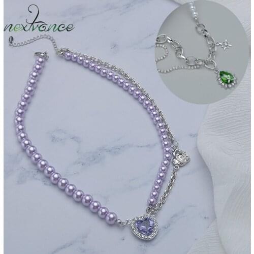 Nextvance Attractive 2021 Trend Necklaces Purple Green Zircon Pearl Jewelry Making Pendants Neckalce For Women Girl Jewelry Gift