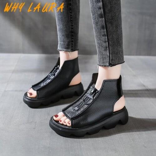 Casual Summer Shoes Ladies Comfortable PU Ladies Platform Cool Boots Middle-Heel Shoes Outside Wear Beach Square Toes Fish Mouth