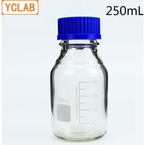 YCLAB 250mL Reagent Bottle Screw Mouth with Blue Cap Transparent Clear Glass Medical Laboratory Chemistry Equipment
