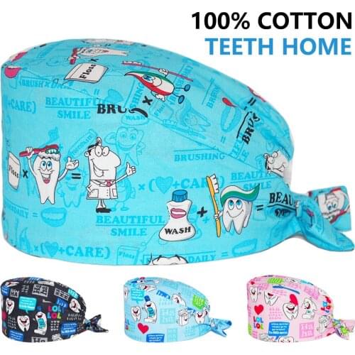 Adjustable Surgicals Hat Unisex Teeth Printing Dentist Clinic Beauty Salon Dental work Nursing Cap Nurse Accessories Scrubs Caps