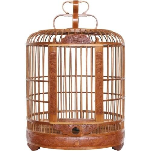 Carved Thrush Bird Cage Bamboo Boutique High-end Hand-carved Luxury Large Myna Parrot Myna Bamboo Bird Cage Convenient Beautiful