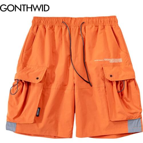 GONTHWID Cargo Shorts 3M Reflective Baggy Pockets Joggers Short Pants Mens Fashion Hip Hop Harajuku Casual Streetwear Trousers