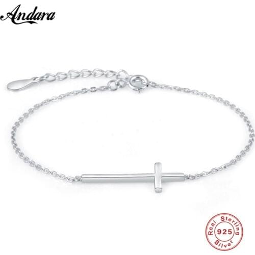 High Quality Simple Silver Bracelet Charms Cross Bracelet Femme Sterling Silver Chain Bracelets for Women Jewelry Bijoux Gift