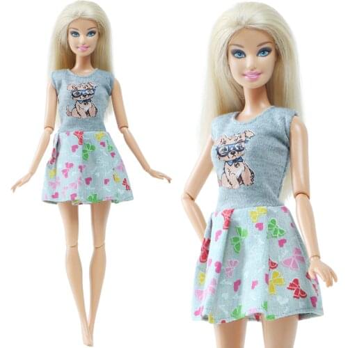 Fashion 1 Set Doll Skirt Cute Dogs Pattern Design Sleeveless Dress Daily Casual Wear Accessories Clothes for Barbie 12 Inch Doll