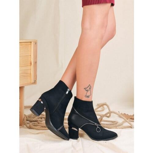 2020 New Autumn Winter Woman Boots Black Heeled Accessorized Stylish Casual Sport Fashion Comfortable Ladies