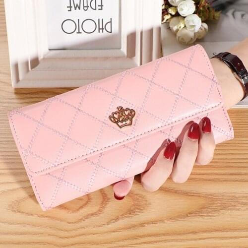 Womens Wallets Purses Plaid PU Leather Crown Long/short Wallet Hasp Phone Bag Money Coin Pocket Card Holder Female Wallet Purse