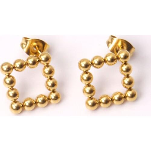 Gold/Silver Color Steel Ball Square Stud Earrings for Women Girl Geometric Earrings Fashion Jewelry Party Gift Accessories