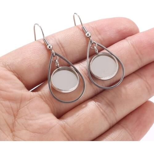 10pcs Teardrop Gold/Silver Tone Stainless Steel Earrings Bases Settings Earring Blank DIY Earring Kits 12mm Bezel Earring Tray