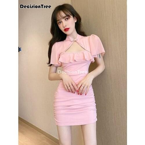 2021 chinese dress women traditional cheongsam sexy bodycon short flower chinese dress party dress qipao cheongsam dress