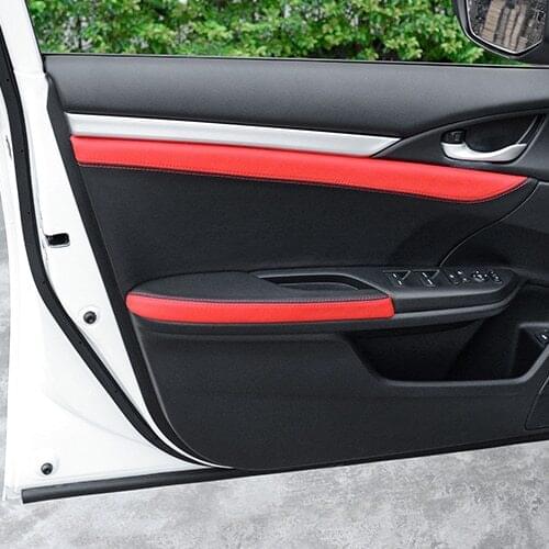 4pcs Microfiber Leather Interior Door Handle Panel Guards / Center Armrest Covers Trim For Honda Civic 10th Gen 2016 2017