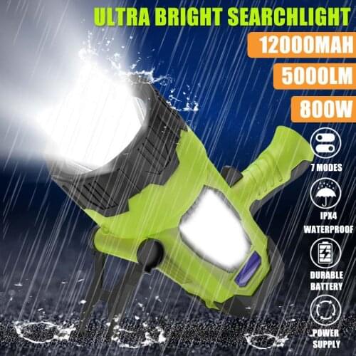 800W 12000mA Super Bright LED Waterproof Rechargeable Double Head Searchlight Handheld Flashlight Work Light Spotlight Floodling